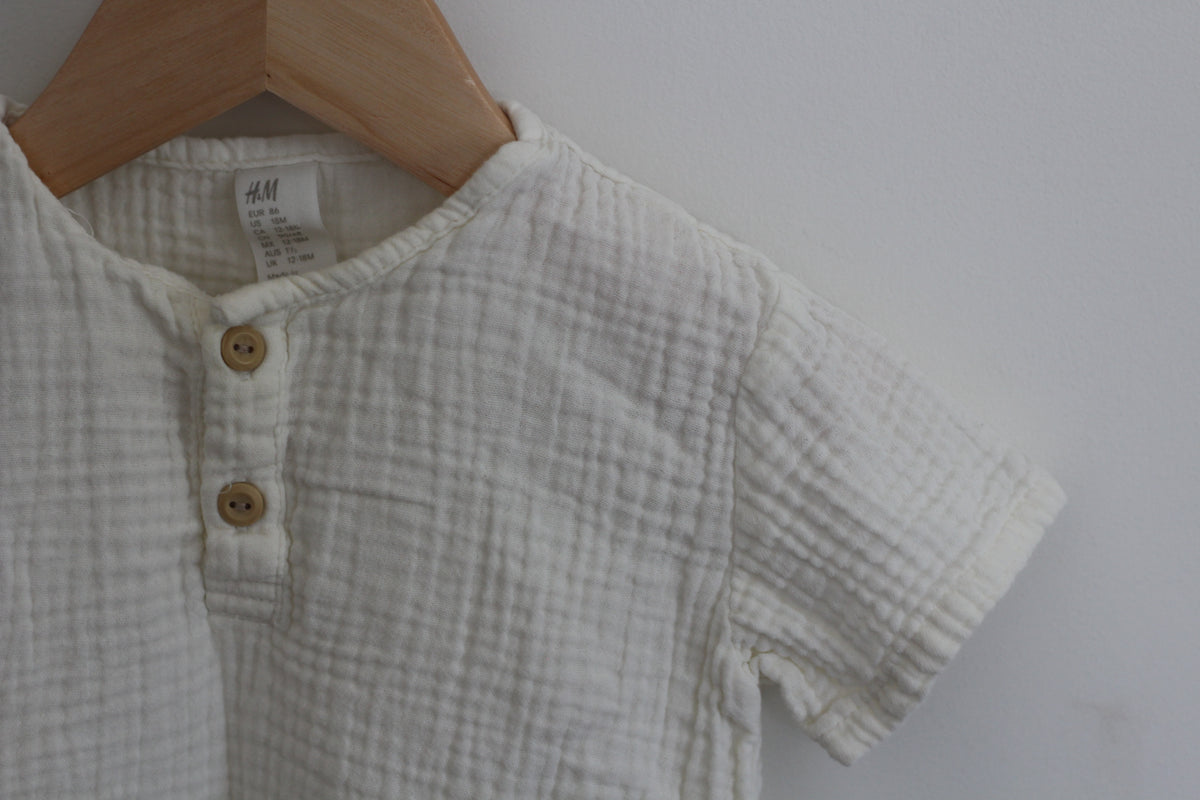 H&M Cotton Muslin Henley Short Sleeve Shirt - size 18 months