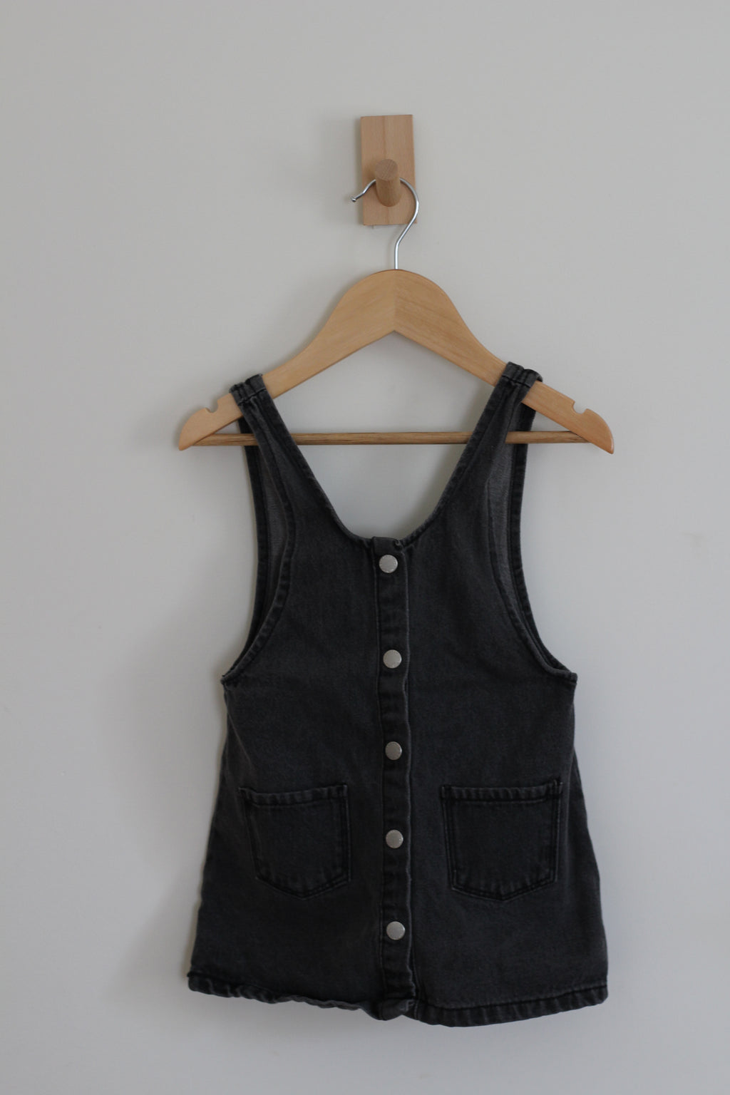 Zara Washed Finished Black Denim Snap Front Jumper Dress - size 2t - 3t