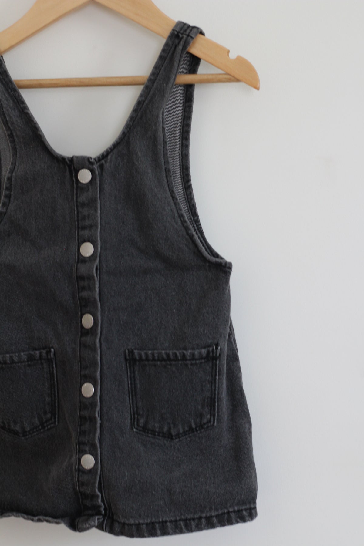 Zara Washed Finished Black Denim Snap Front Jumper Dress - size 2t - 3t