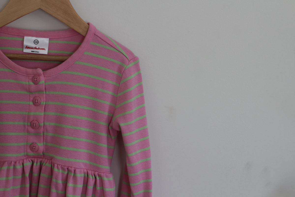 Hannah Anderson Long Sleeve Ribbed Henley Dress - size 110 or size 5