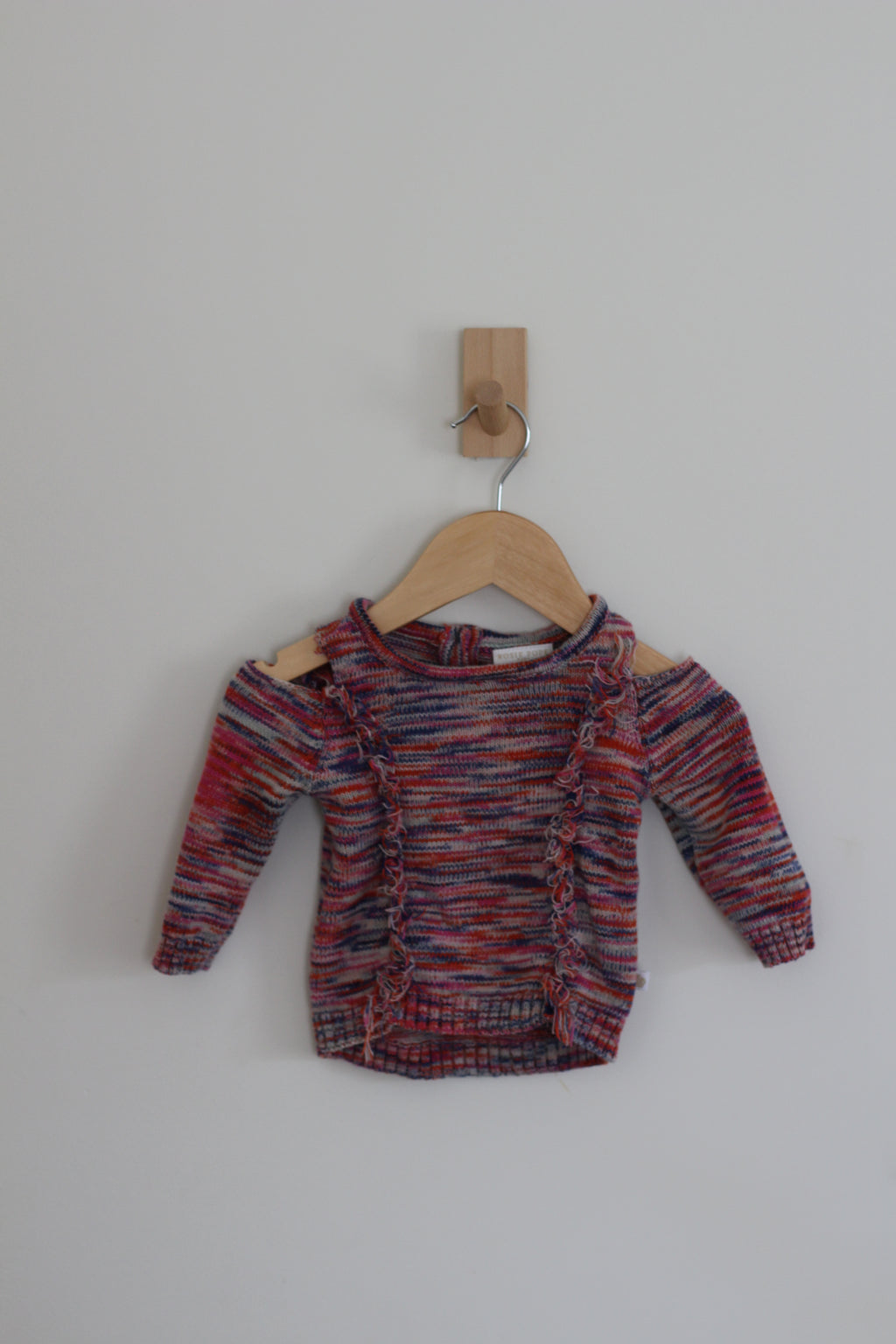 Rosie Pope Cold Shoulder Ruffle Knit Sweater - size 3 - 6 months