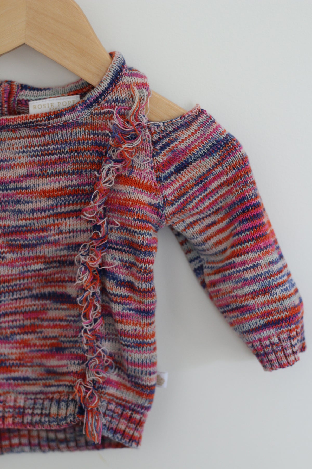 Rosie Pope Cold Shoulder Ruffle Knit Sweater - size 3 - 6 months