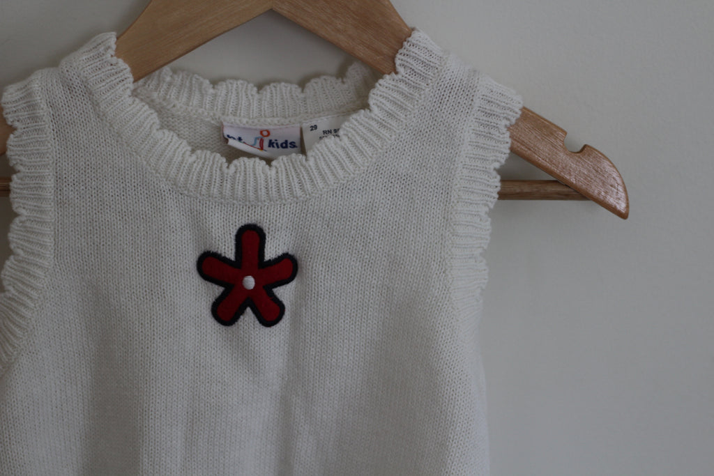 Vintage B.T. Kids Sweater Vest with Embroidered Flower and Scalloped Edging - size 3t