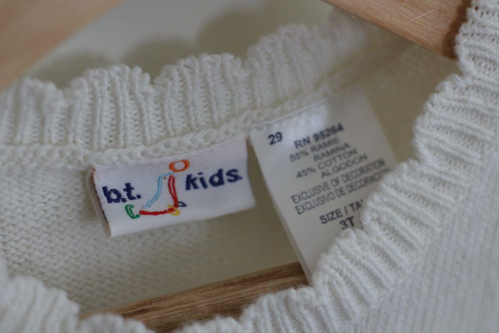 Vintage B.T. Kids Sweater Vest with Embroidered Flower and Scalloped Edging - size 3t