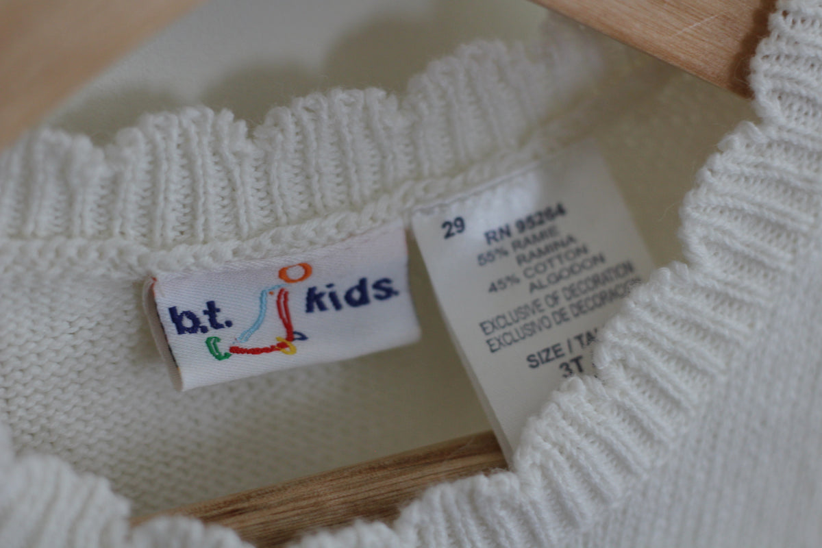 Vintage B.T. Kids Sweater Vest with Embroidered Flower and Scalloped Edging - size 3t