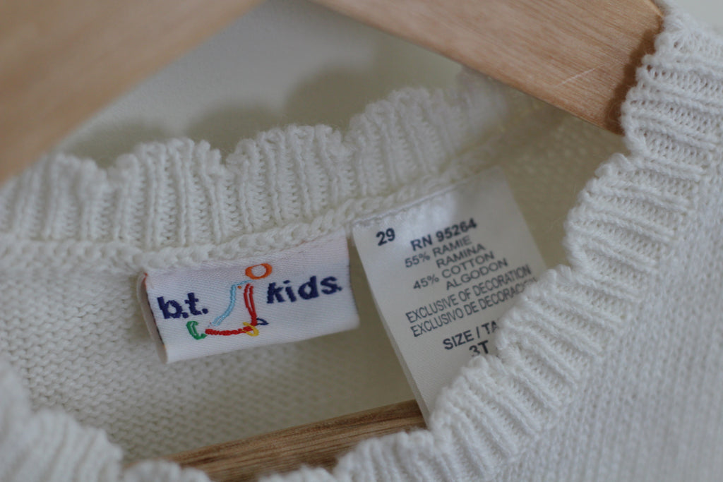 Vintage B.T. Kids Sweater Vest with Embroidered Flower and Scalloped Edging - size 3t