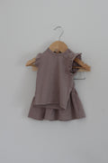 Mebie Baby Taupe Flutter Tee and Skirt Set - size 3 - 6 months