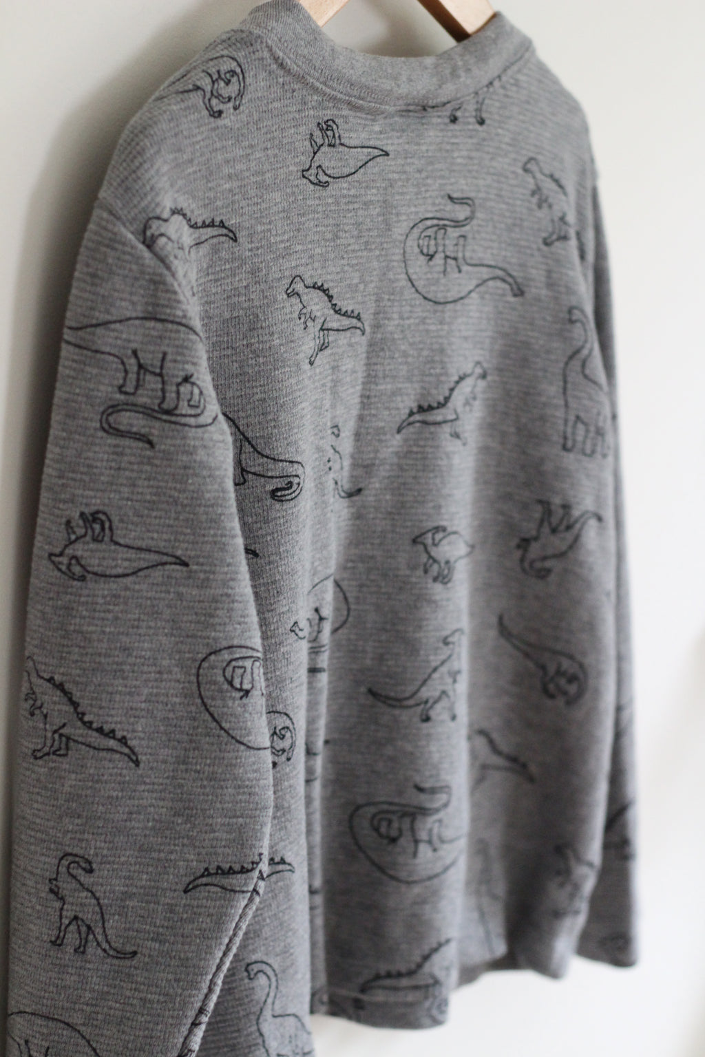 Hanna Andersson Boys Grey Dinosaur Waffle Knit Henley Shirt - size 120 or 6 - 7