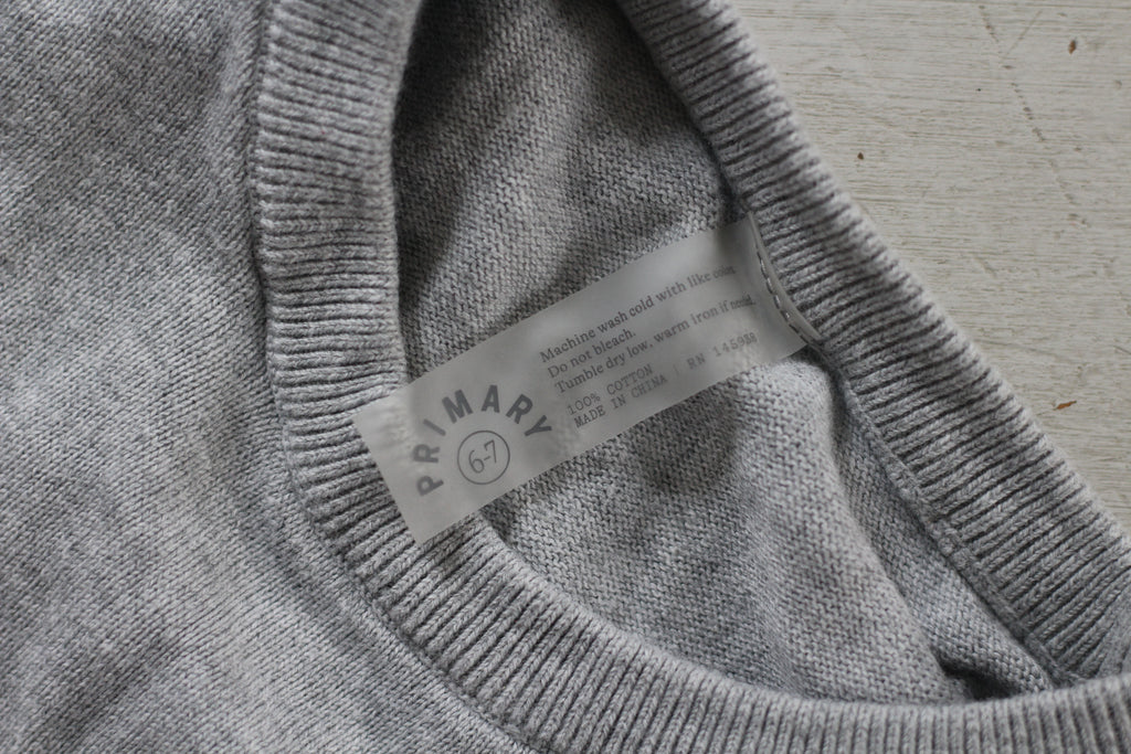 Primary Kids Classic Crewneck Sweater in Grey - size 6 - 7