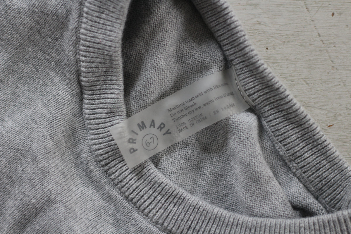 Primary Kids Classic Crewneck Sweater in Grey - size 6 - 7