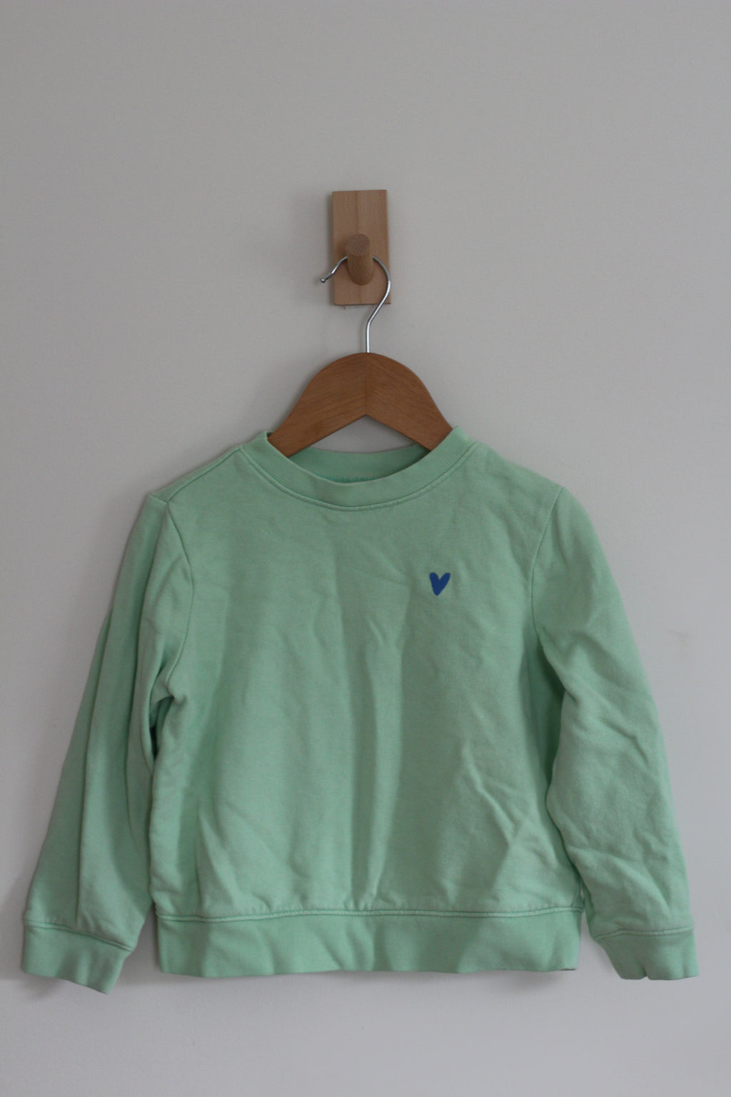 Primary Kids French Terry Sweatshirt with Embroidered Heart in Mint- size 5