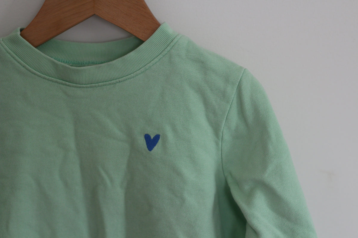 Primary Kids French Terry Sweatshirt with Embroidered Heart in Mint- size 5