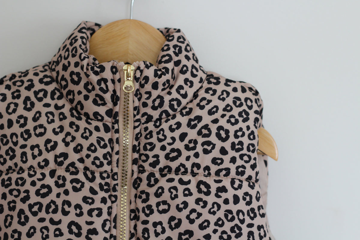 Derek Heart Leopard Print Puffer Vest - size 10 / 12