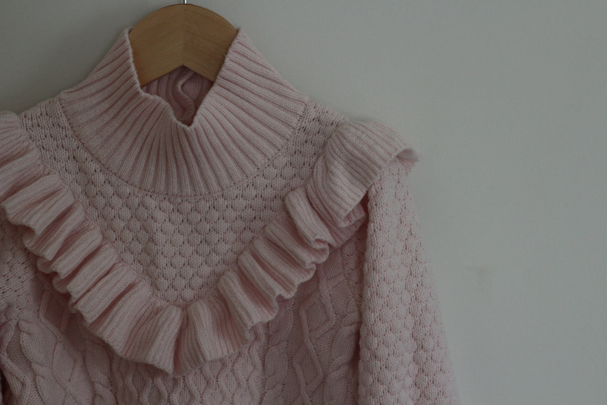 Janie + Jack Pink Cable Knit Ruffle Sweater - size 7