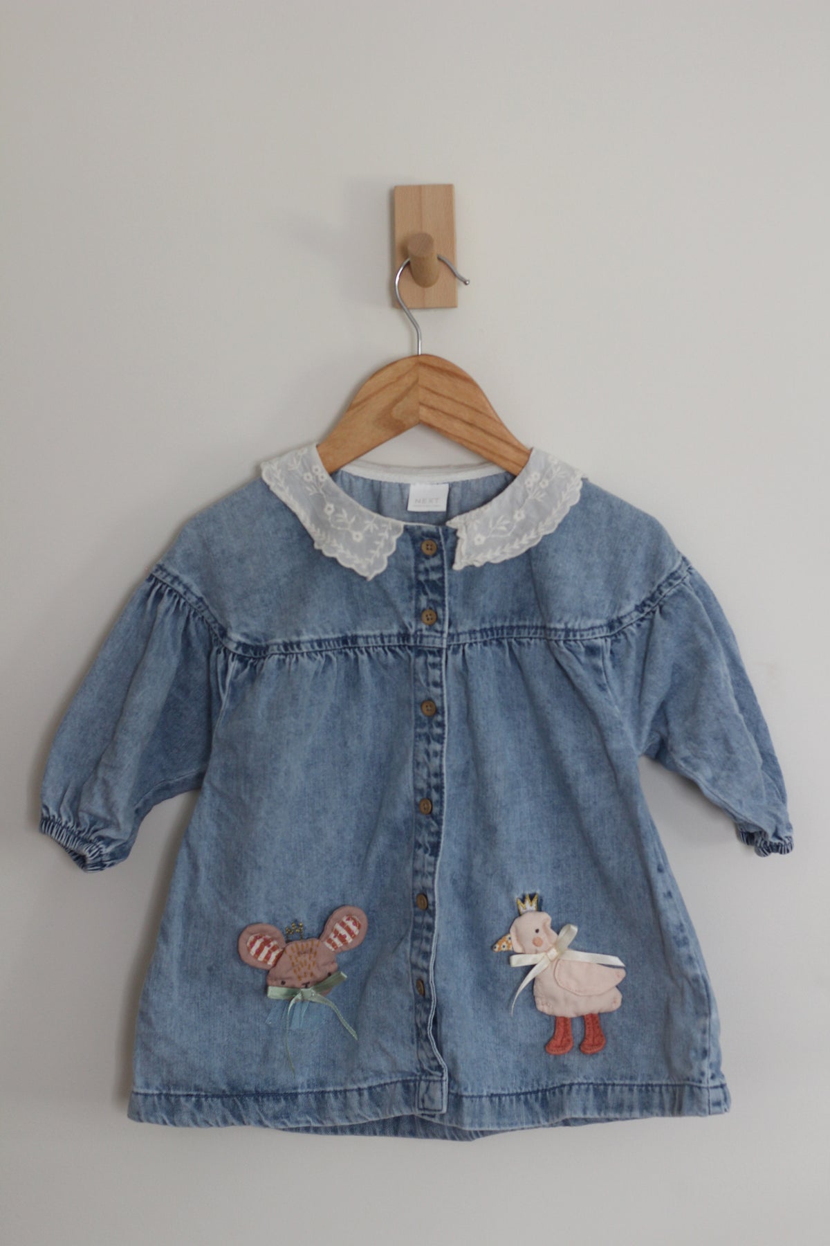 NEXT Character Embroidered Collar Denim Dress - size 9 - 12 months