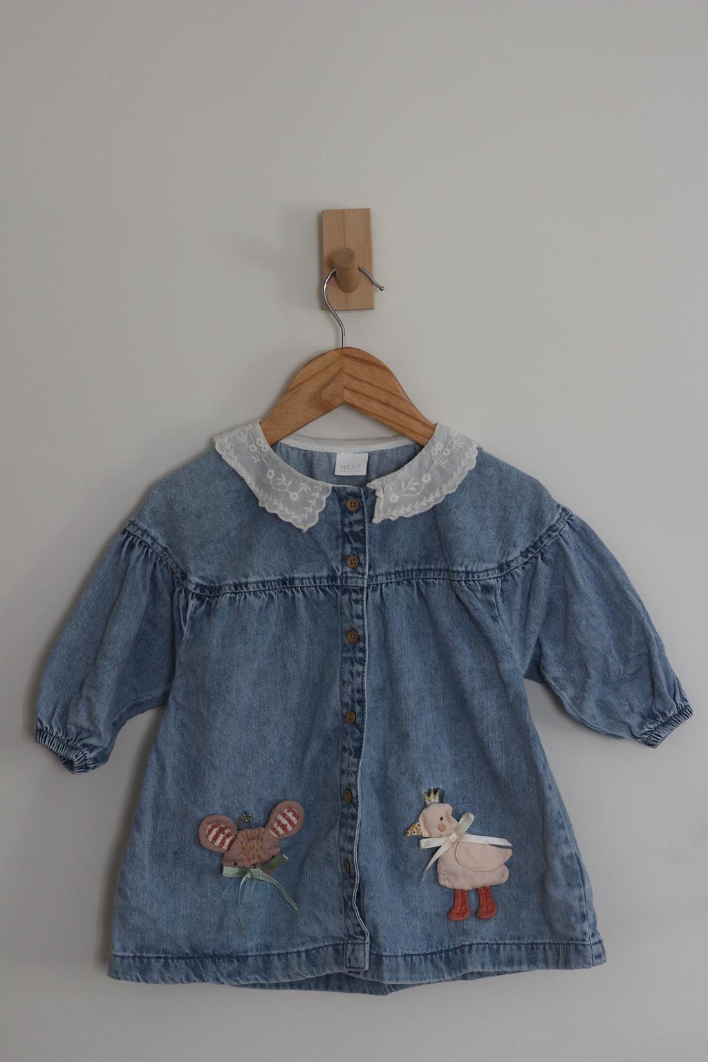 NEXT Character Embroidered Collar Denim Dress - size 9 - 12 months