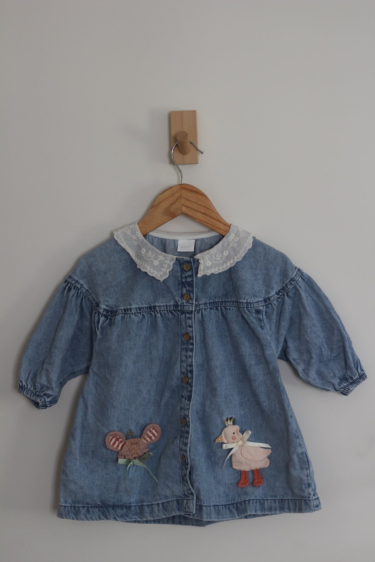 NEXT Character Embroidered Collar Denim Dress - size 9 - 12 months