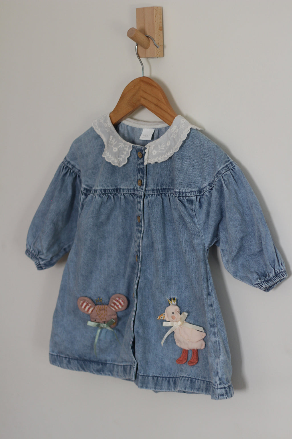 NEXT Character Embroidered Collar Denim Dress - size 9 - 12 months