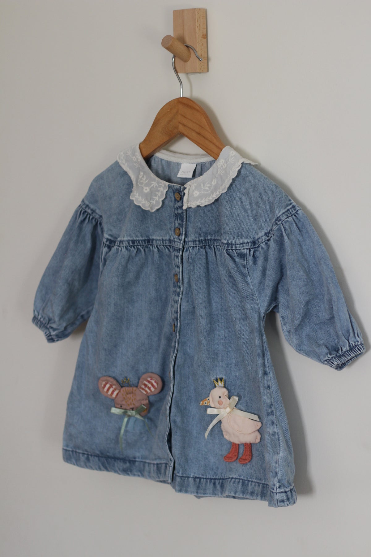 NEXT Character Embroidered Collar Denim Dress - size 9 - 12 months